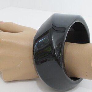 Vintage Chunky Black Lucite Bangle Bracelet Geometric Dome Modernist